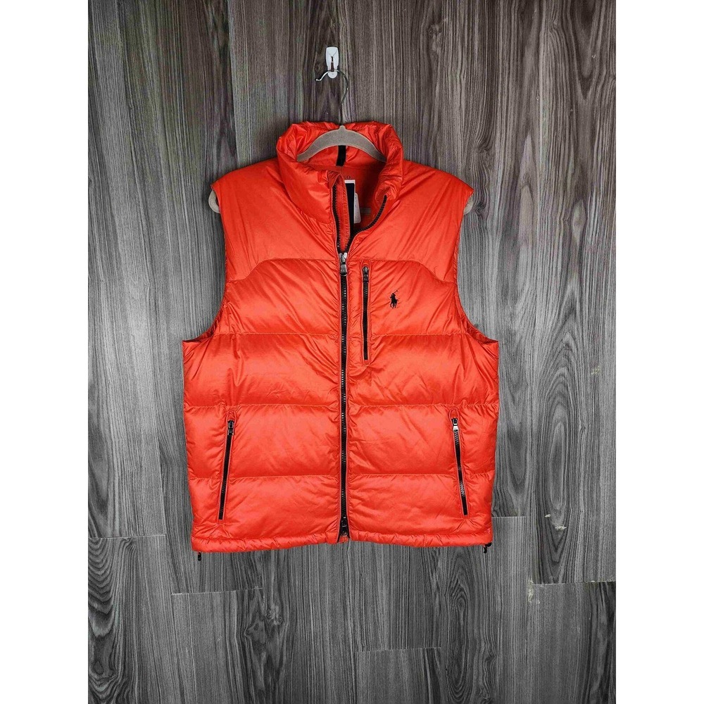 Polo Ralph Lauren Mens Orange Quilted Puffer Vest Full Zip Pony Logo New